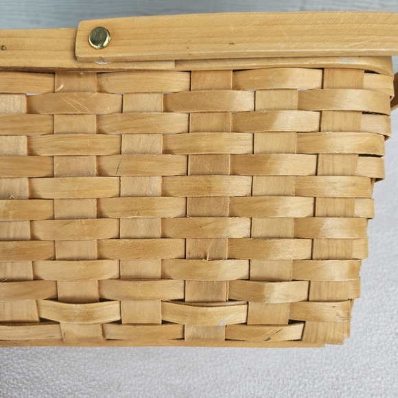 Single Swing Handle Wooden Woven Weave Basket Rectangle Boho 12" Costume Prop - Picture 9 of 9